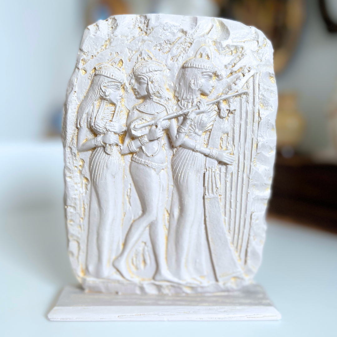 Vintage Egyptian Dancing Girls Relief Sculpture Statue