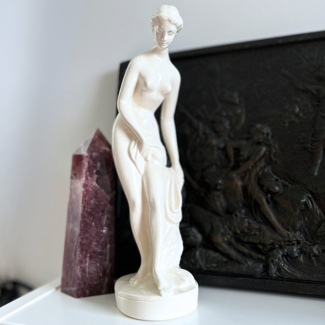 Bathing Nude Woman Classical Art Glossy Ivory-White Statue