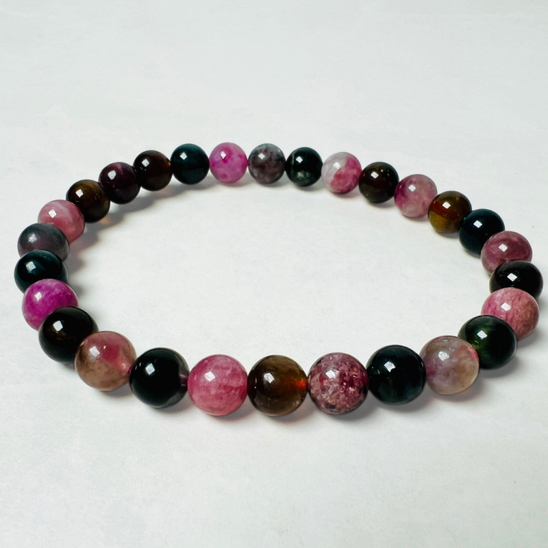 Watermelon Tourmaline Round Bead Bracelet Soothes Emotions