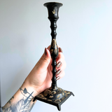 Vintage Brass Etched Taper Candle Holder - Black & Gold