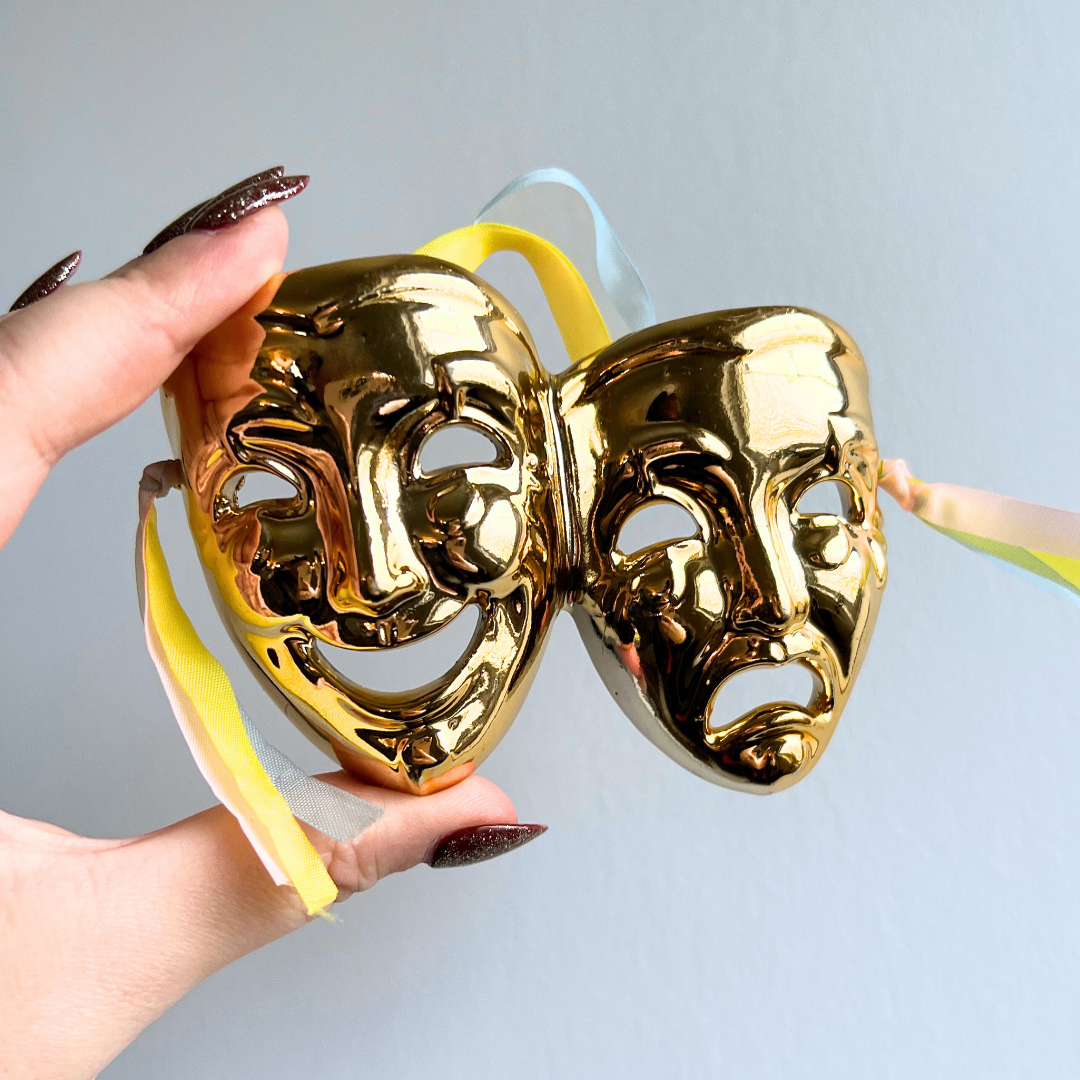 Vintage Gold Comedy and Tragedy Dionysian Festival Theater Mask Wall Hanging