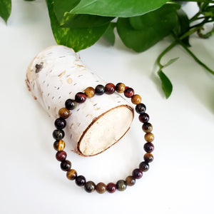 Yellow-Blue-Red Mixed Tiger Eye Bracelet - 6.5mm